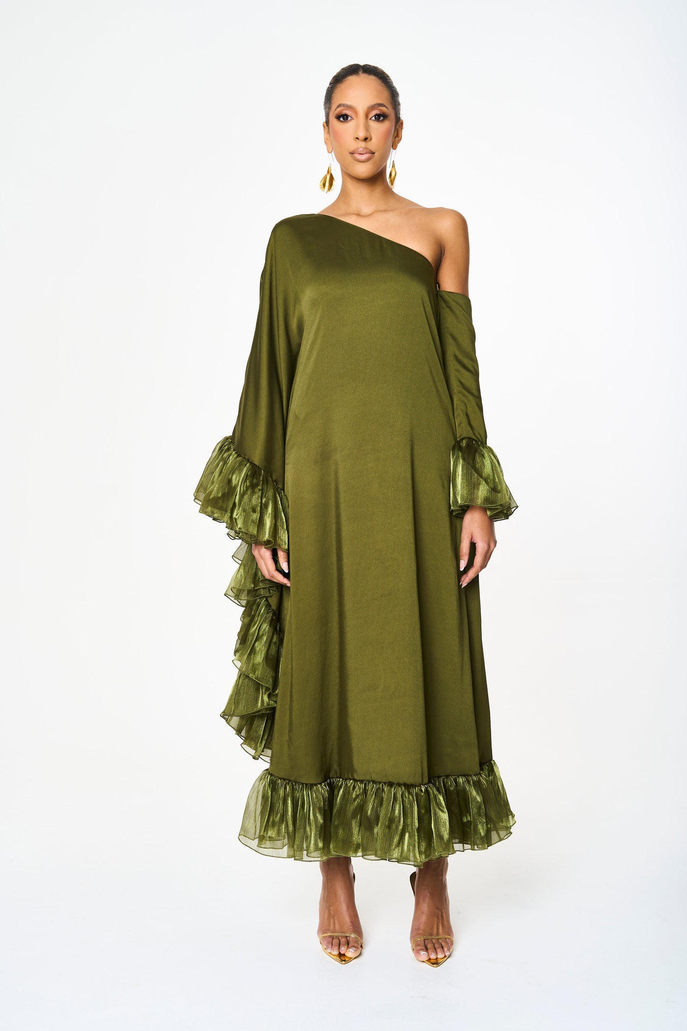 Amira Ruffled Green Maxi Kaftan
