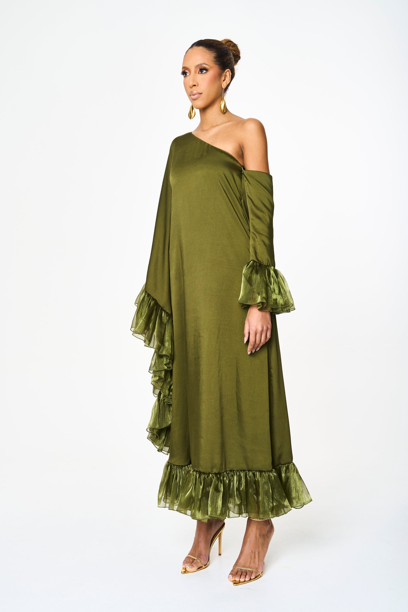 Amira Ruffled Green Maxi Kaftan