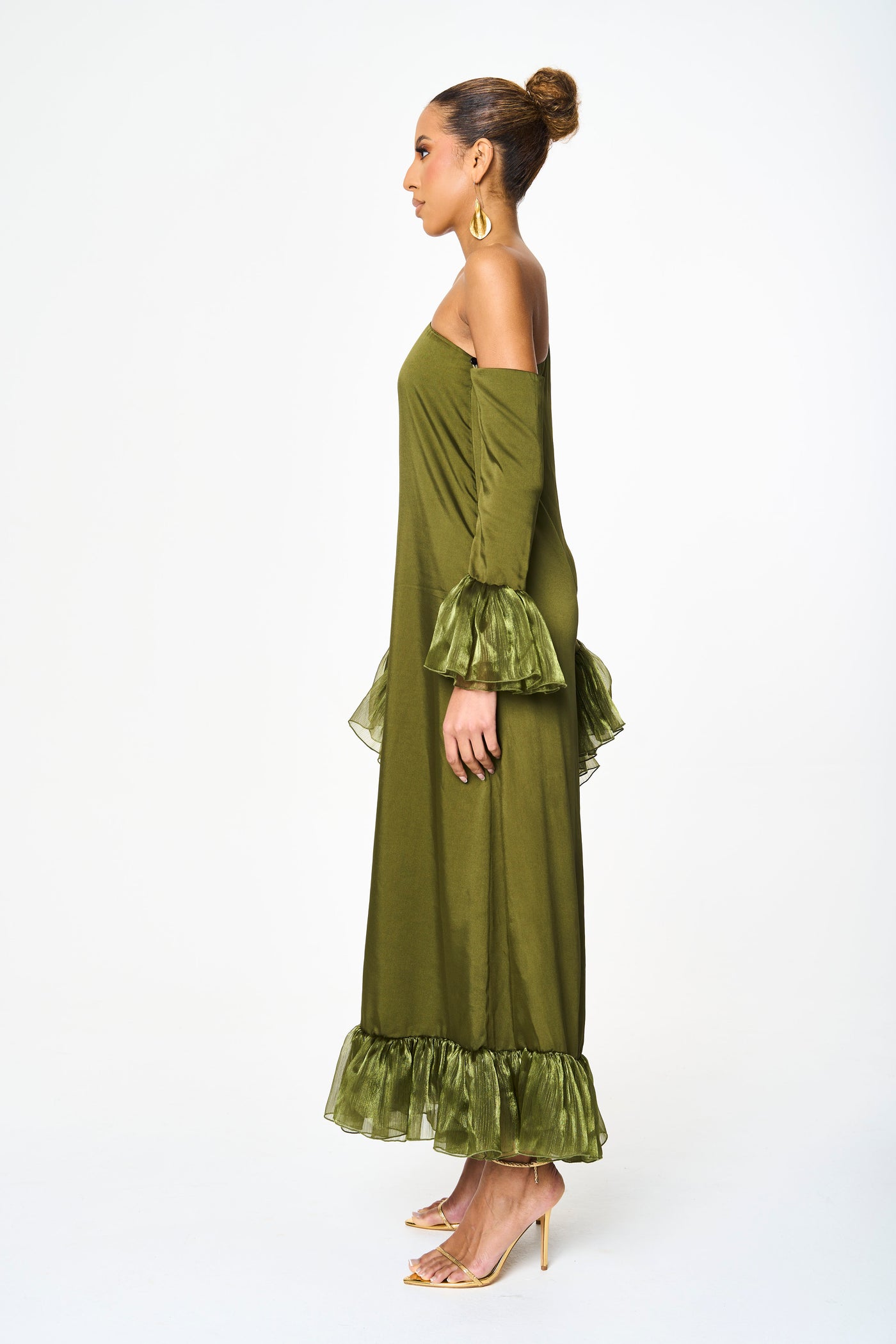 Amira Ruffled Green Maxi Kaftan