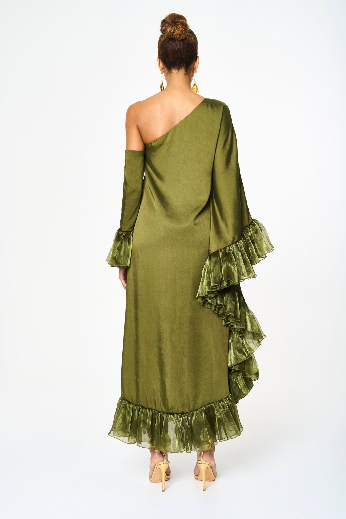 Amira Ruffled Green Maxi Kaftan