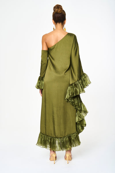 Amira Ruffled Green Maxi Kaftan