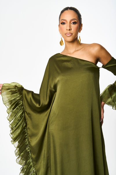 Amira Ruffled Green Maxi Kaftan