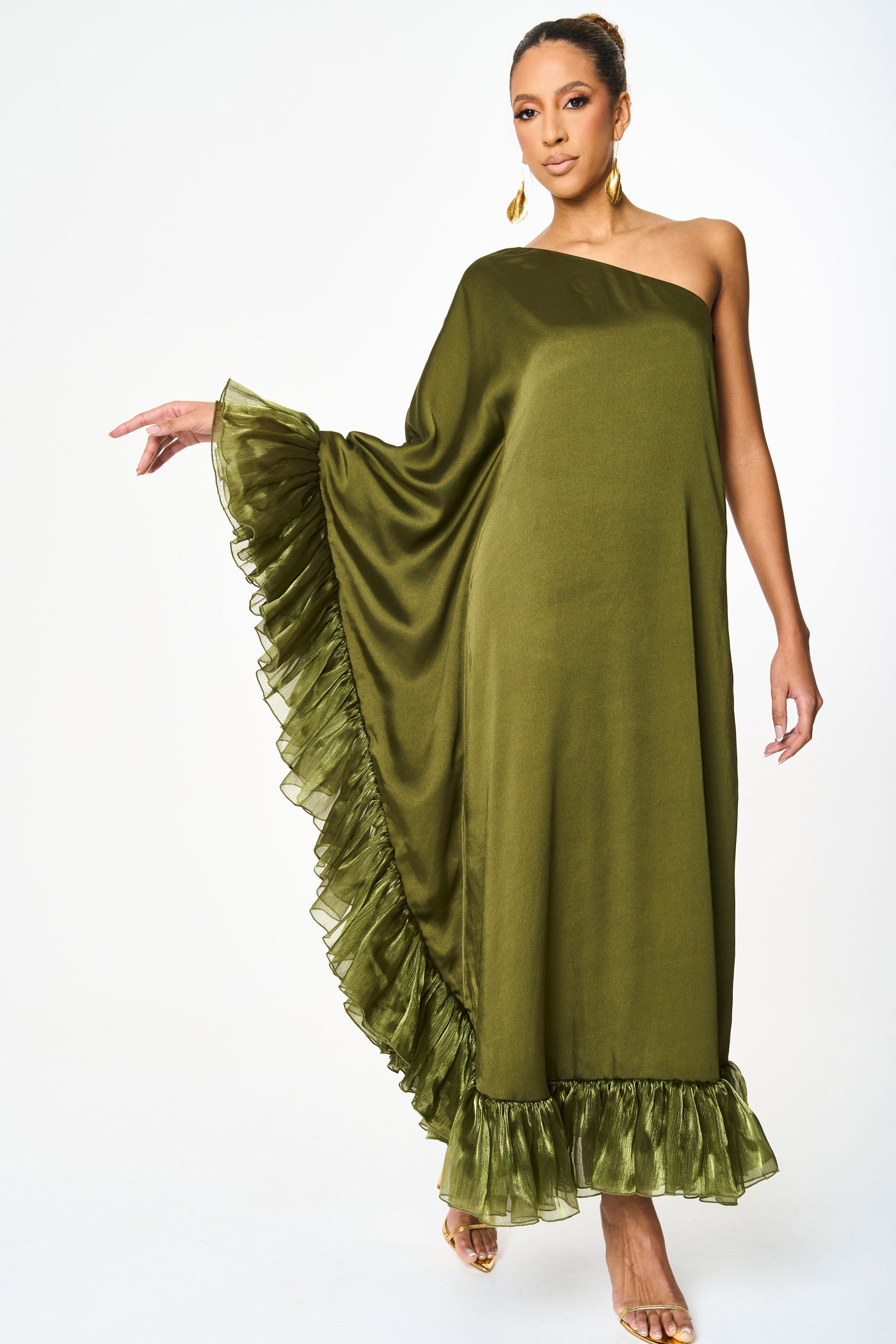 Amira Ruffled Green Maxi Kaftan