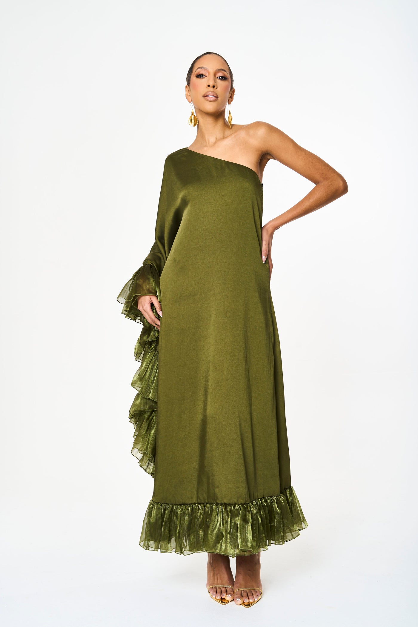Amira Ruffled Green Maxi Kaftan