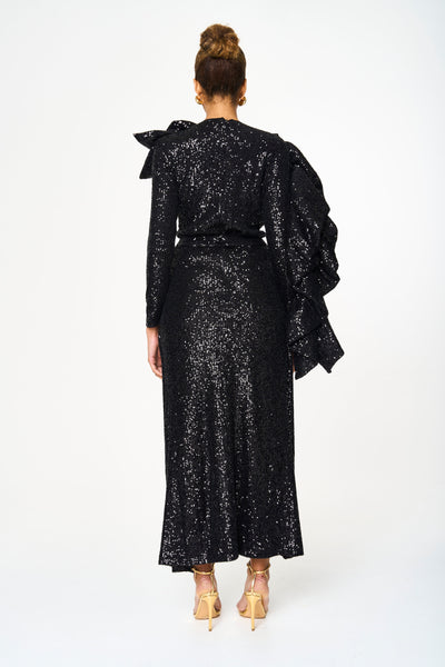 Noel Shimmery Statement Ruffled Long Sleeve Top