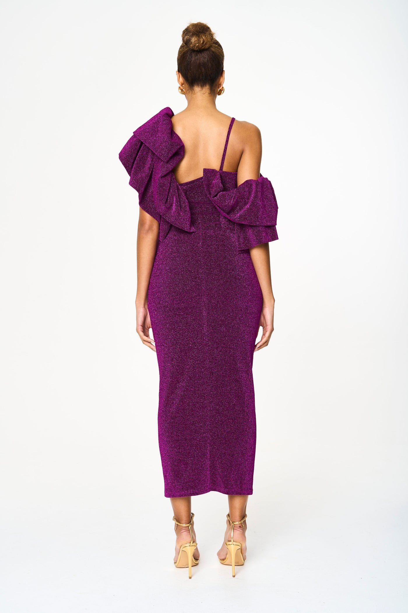 Remi Ruffled Off Shoulder Purple Fitted Dress