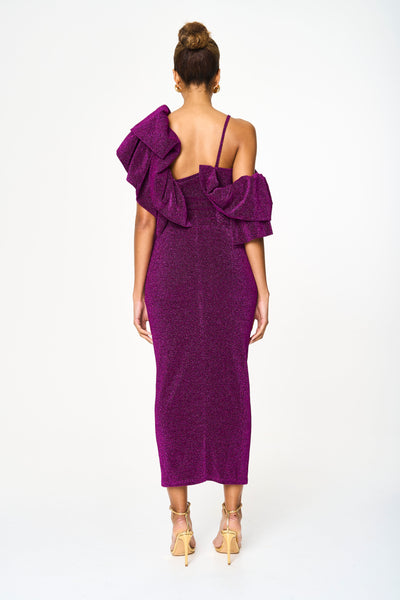 Remi Ruffled Off Shoulder Purple Fitted Dress