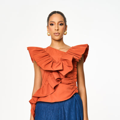 LOU LOU Pleated Ruched Ruffled Top