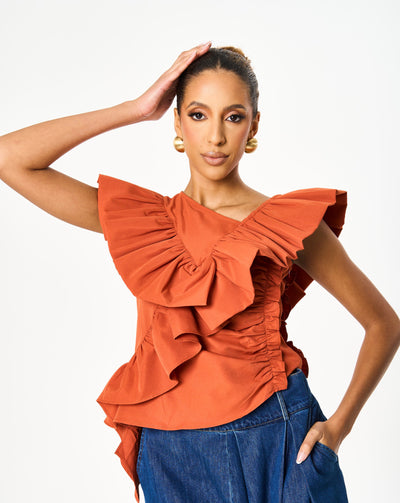 LOU LOU Pleated Ruched Ruffled Top