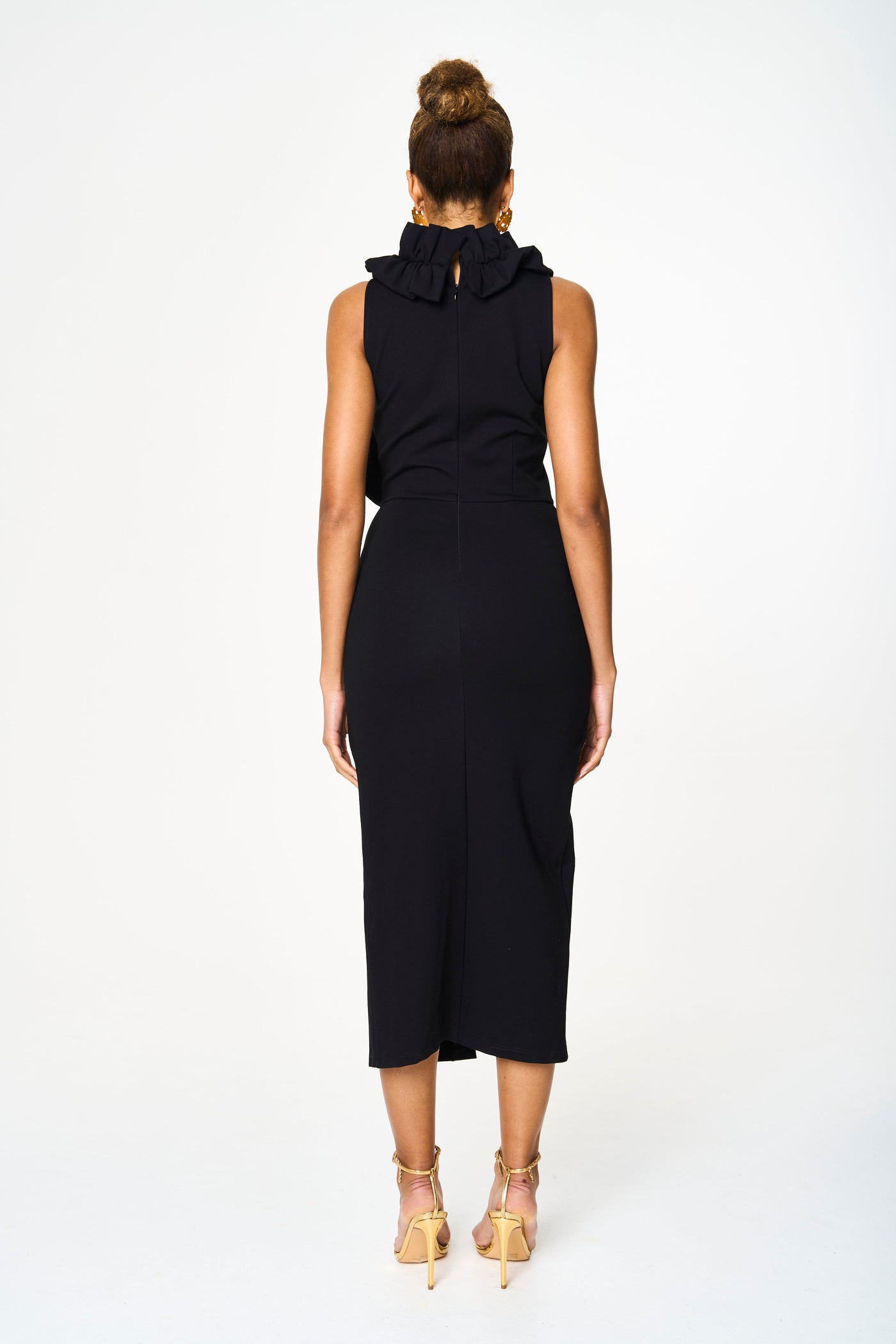 Lizzie Black Ruffled Knot Detailed Dress