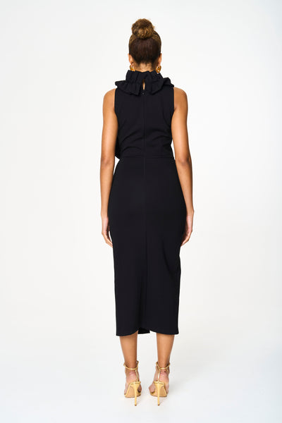 Lizzie Black Ruffled Knot Detailed Dress