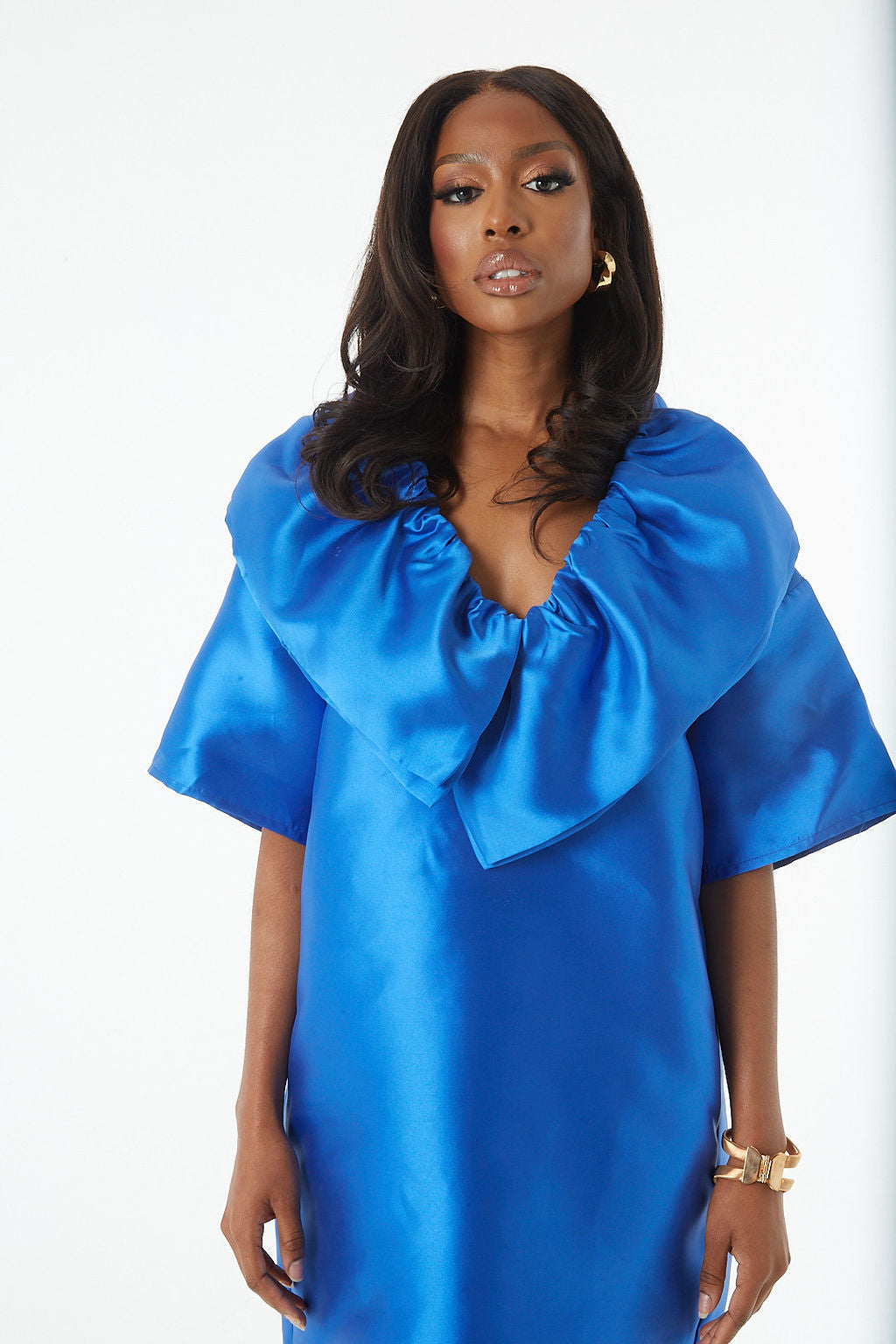 Sample Shari Blue Mini Satin-Twill Pocket Dress