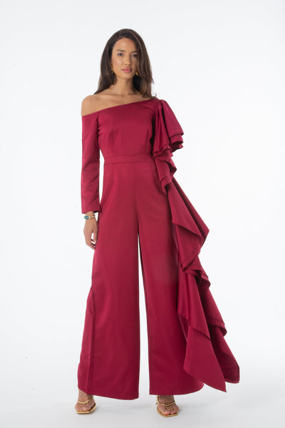 SAMPLE Didi Off Shoulder Ruffle Jumpsuit Was £120
