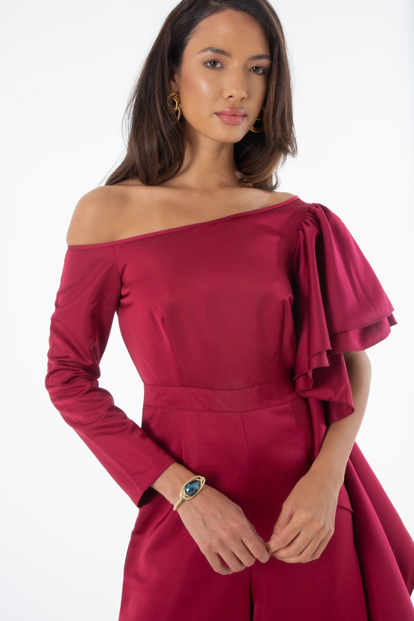 SAMPLE Didi Off Shoulder Ruffle Jumpsuit Was £120