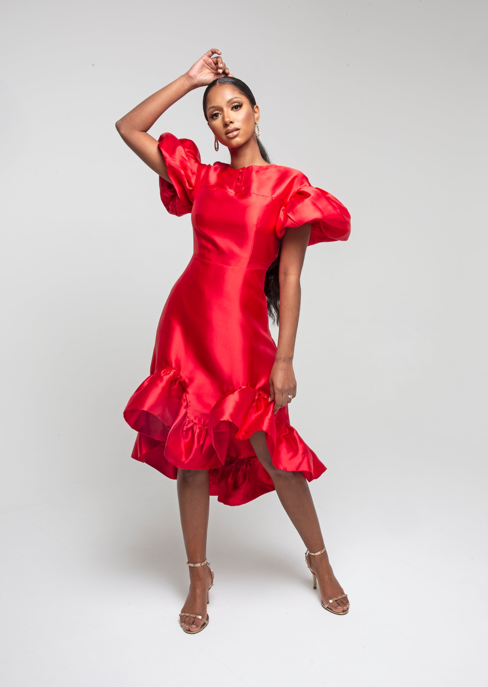 Francesca Dress- Midi Ruffled Hem Silk-Taffeta Dress – thenonamestyle