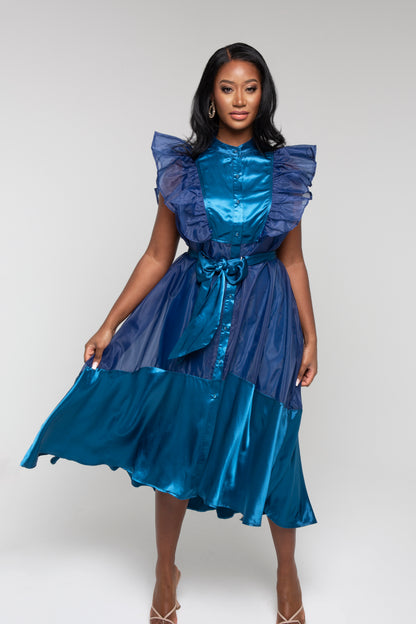 Seshe Dress- Flowy Exaggerated Sleeves Midi Dress
