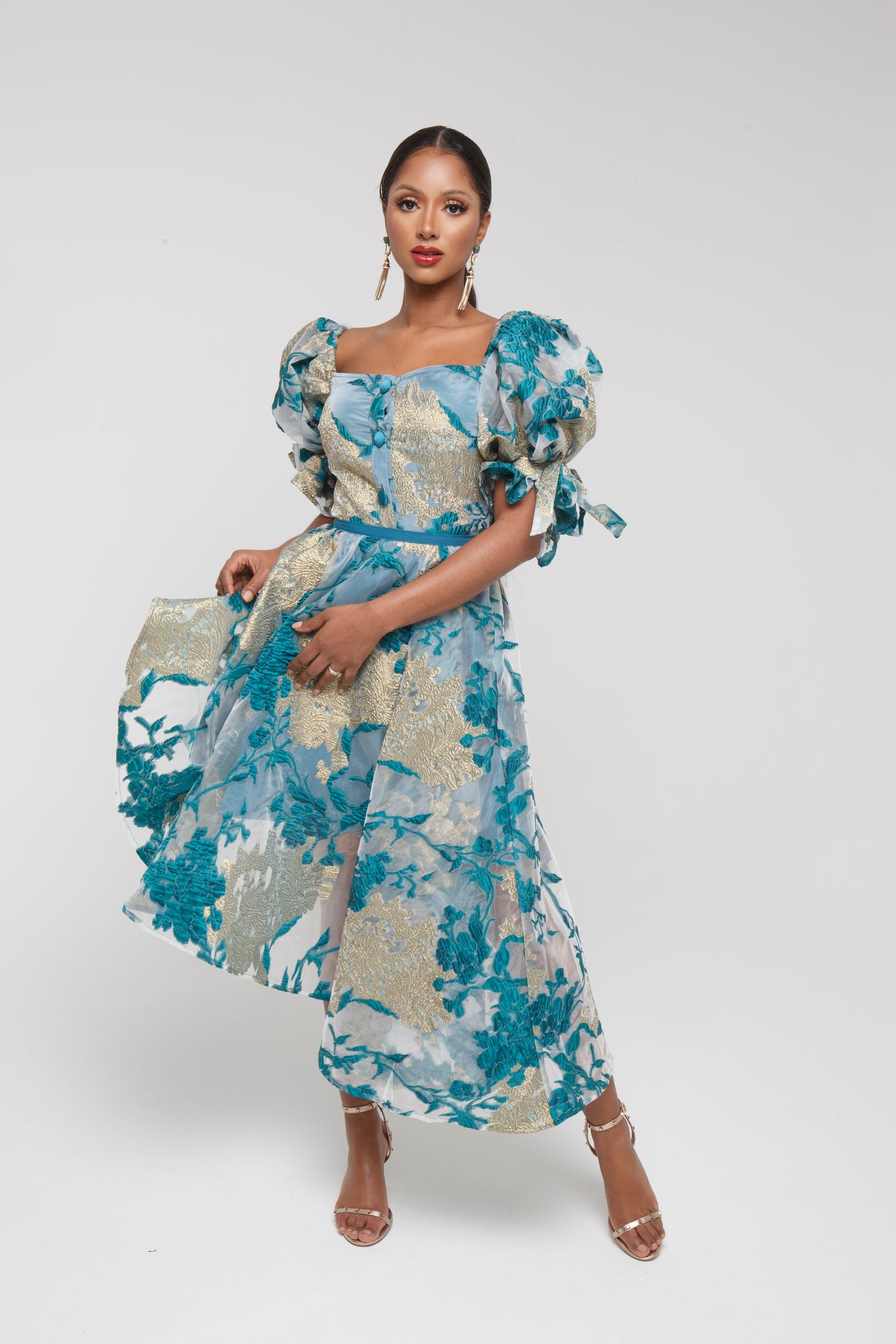 Grace Skirt- Metallic Floral Jacquard and Organza Skirt
