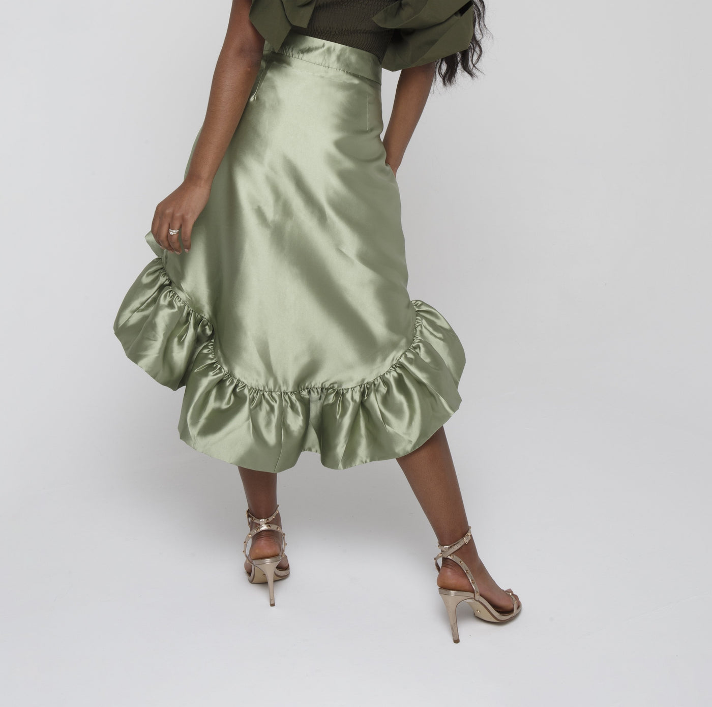 SOLD OUT Francesca Skirt  -Midi Ruffled Hem Silk-Taffeta Skirt