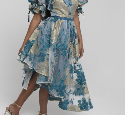 Grace Skirt- Metallic Floral Jacquard and Organza Skirt