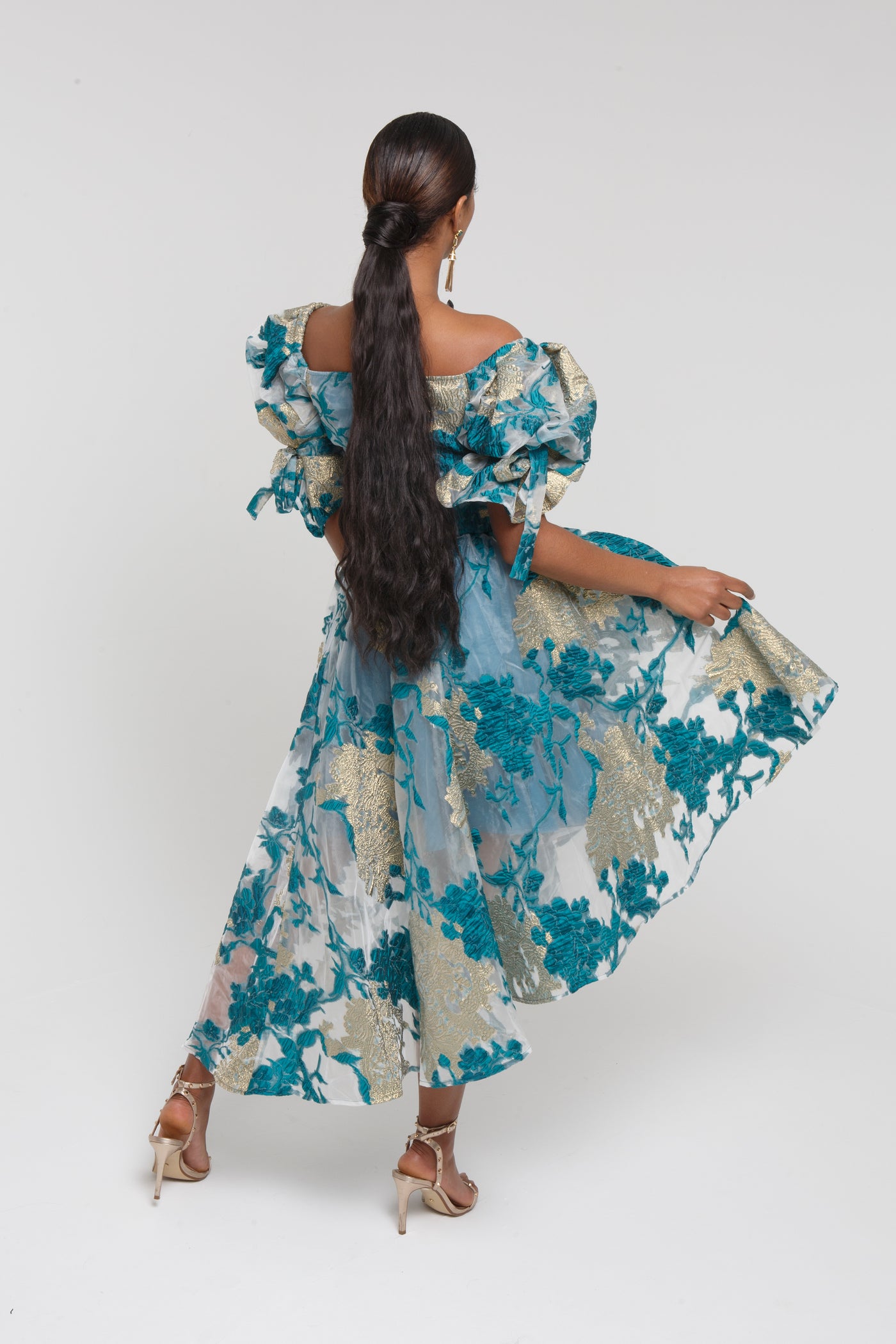 Grace Skirt- Metallic Floral Jacquard and Organza Skirt