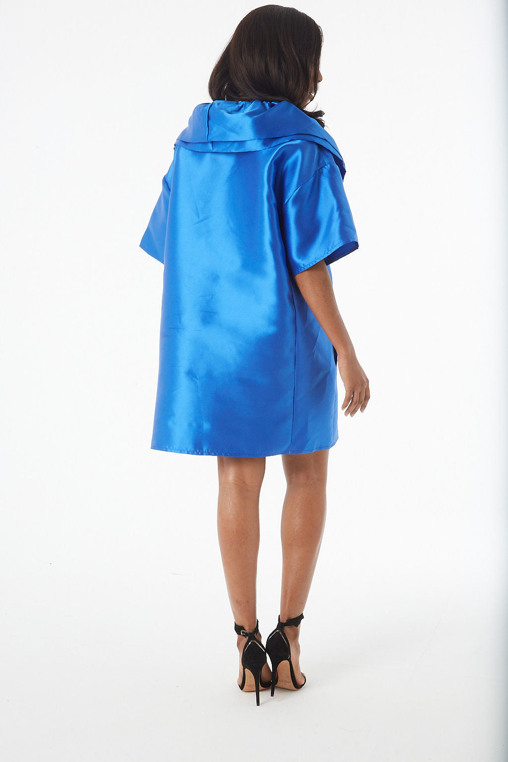Shari Blue Mini Satin-Twill Pocket Dress