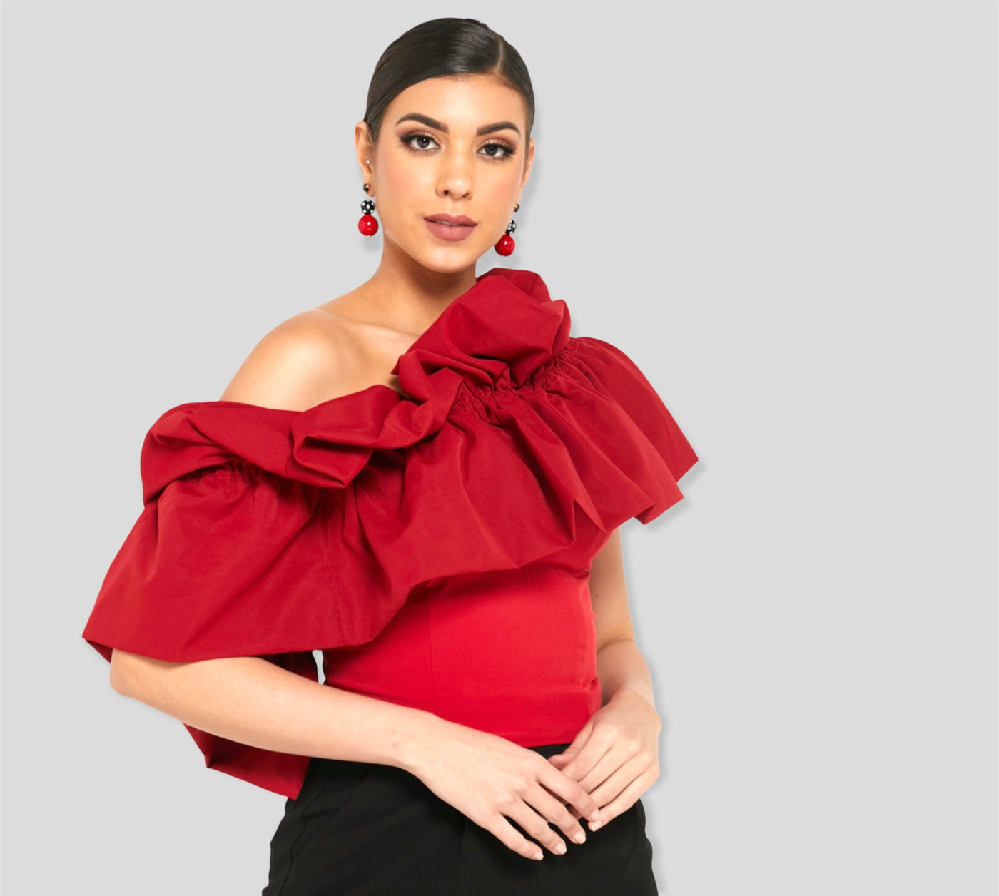 Maroon Striking Gathered Volume Top