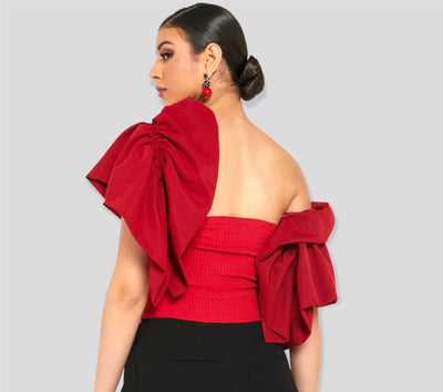 Maroon Striking Gathered Volume Top