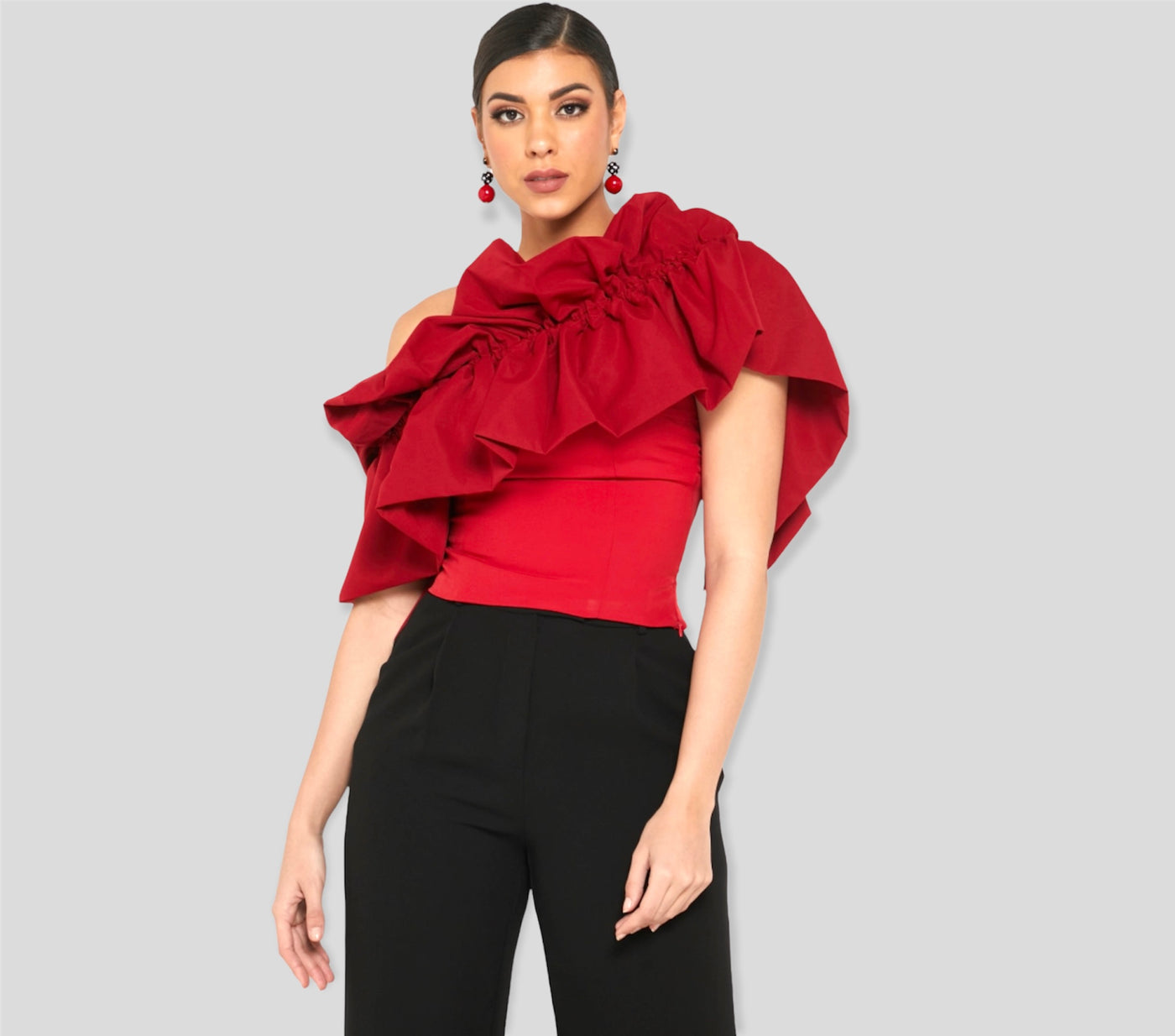 Maroon Striking Gathered Volume Top