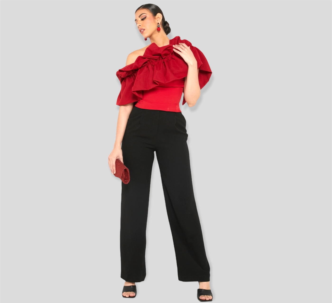Maroon Striking Gathered Volume Top